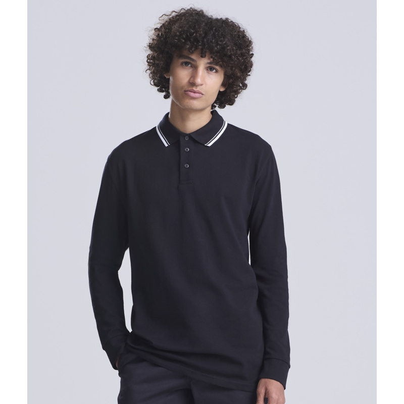 AWDis Long Sleeve Tipped 100 Polo Shirt Thumbnail