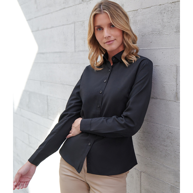 Henbury Ladies Long Sleeved Cotton Feel Coolplus® Shirt Thumbnail