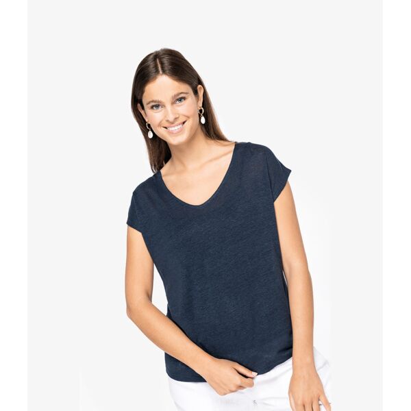 Spasso Ladies V Neck Linen T-Shirt Thumbnail