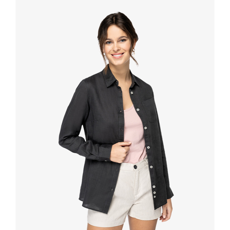 Spasso Ladies Long Sleeve Linen Shirt Thumbnail