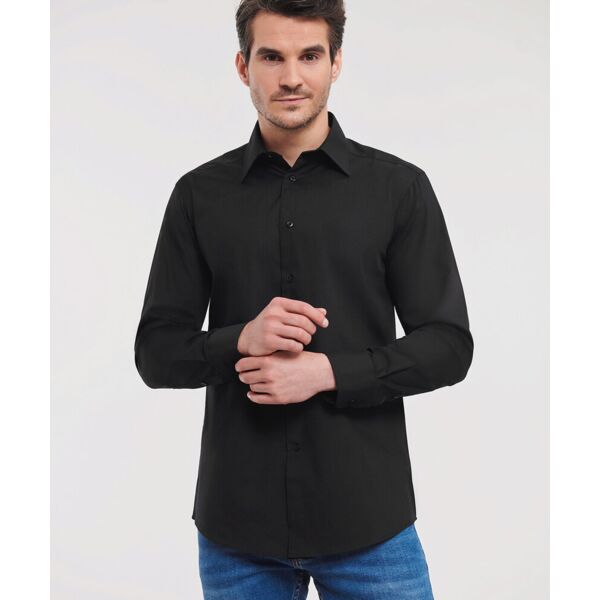 Long sleeve polycotton easycare fitted poplin shirt Thumbnail