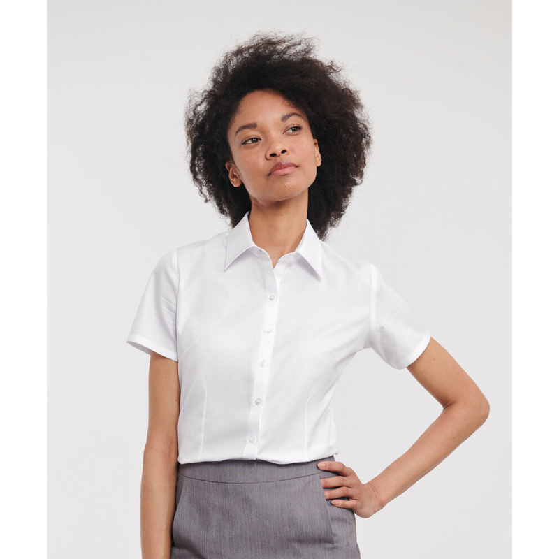 Women's short sleeve herringbone shirt Thumbnail