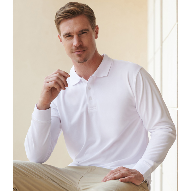 Henbury Unisex Long Sleeve Coolplus® Piqué Polo Shirt Thumbnail
