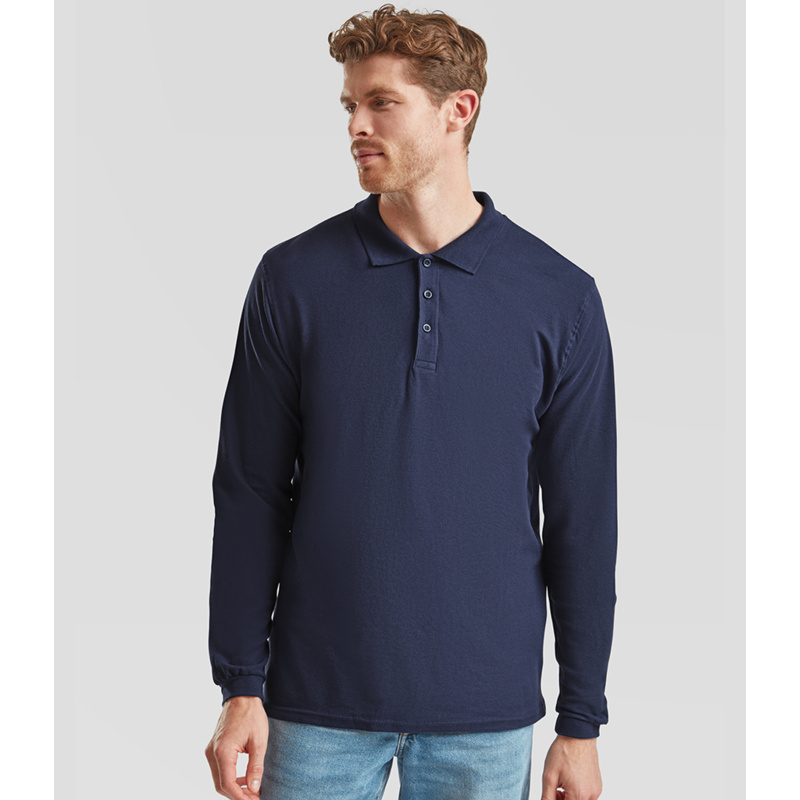Fruit of the Loom Premium Long Sleeve Cotton Piqué Polo Shirt Thumbnail