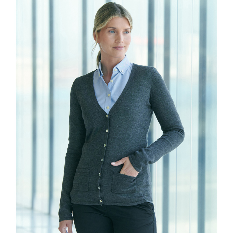 Henbury Ladies Cotton Acrylic V Neck Cardigan Thumbnail