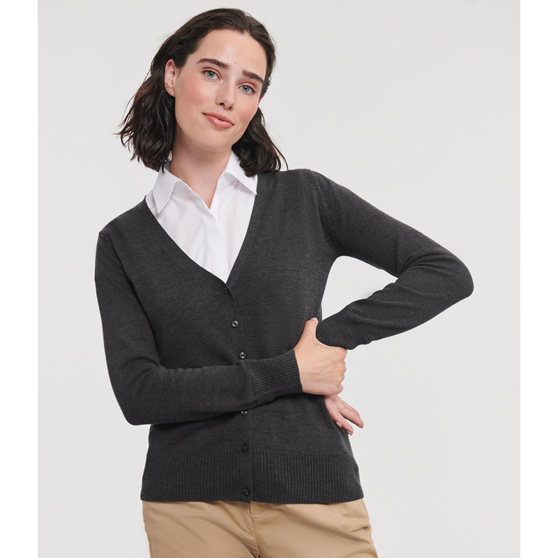 Russell Athletic Collection Ladies Cotton Acrylic V Neck Cardigan Thumbnail