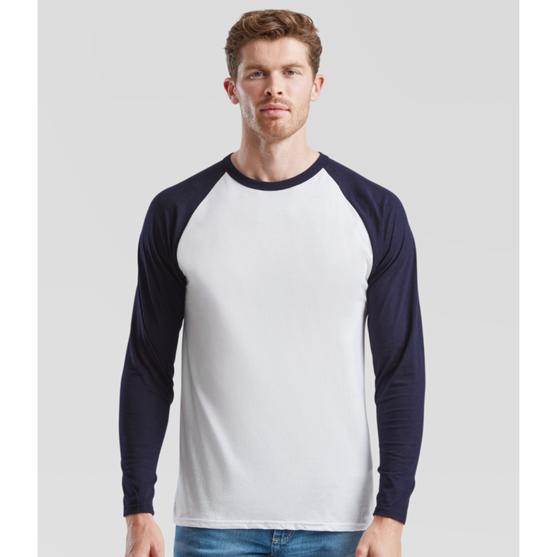 Fruit of the Loom Contrast Long Sleeve Baseball T-Shirt Thumbnail