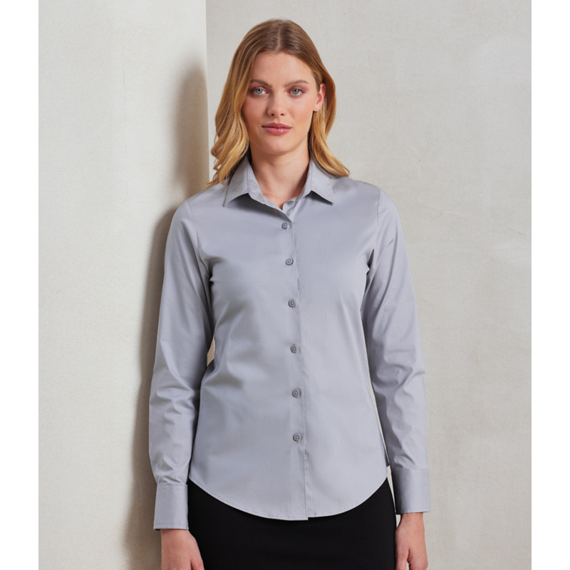 Premier Ladies Long Sleeve Stretch Fit Poplin Shirt Thumbnail