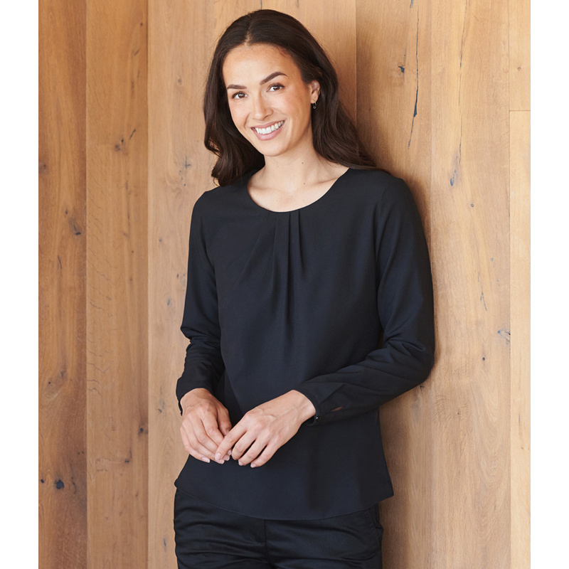 Henbury Ladies Pleat Front Long Sleeve Blouse Thumbnail