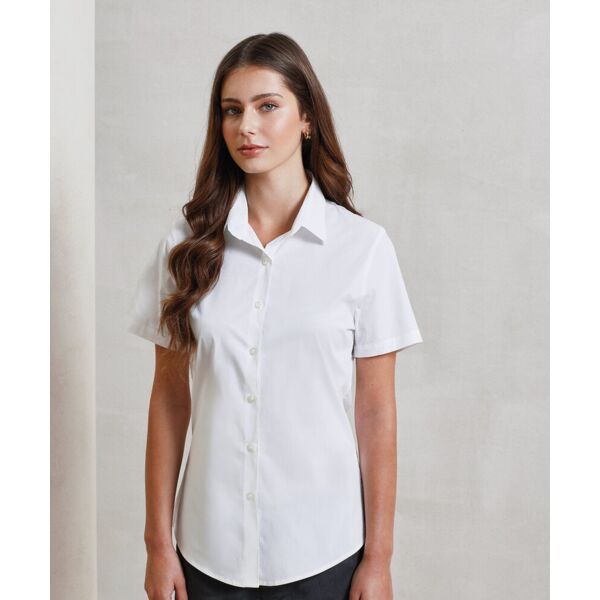 Women's stretch fit cotton poplin short sleeve blouse Thumbnail