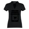 Women's corporate short-sleeved top v-neck mandarin collar (regular fit) Thumbnail