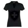 Women's corporate short-sleeved top v-neck mandarin collar (regular fit) Thumbnail