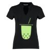 Women's corporate short-sleeved top v-neck mandarin collar (regular fit) Thumbnail