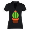 Women's corporate short-sleeved top v-neck mandarin collar (regular fit) Thumbnail