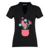 Women's corporate short-sleeved top v-neck mandarin collar (regular fit) Thumbnail