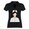 Women's corporate short-sleeved top v-neck mandarin collar (regular fit) Thumbnail